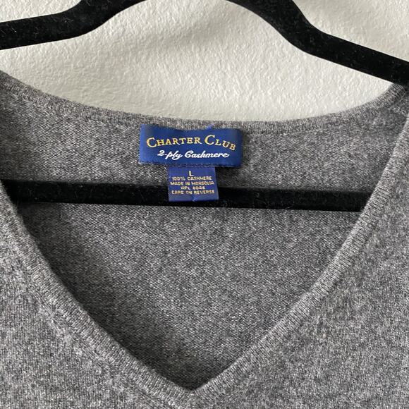 Charter Club 2 Ply Cashmere 3/4 Sleeve Pullover Sweater Women's Gray L Large - Picture 2 of 2